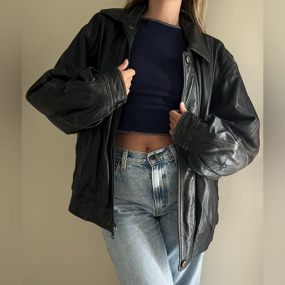 FINAL SALE Vintage Genuine Leather Black Jacket - Picture 2 of 16